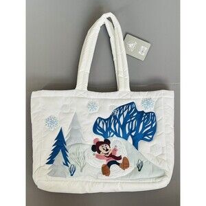 Disney World Winter Puffer Tote Bag Minnie Chip & Dale Holiday NEW With Tags